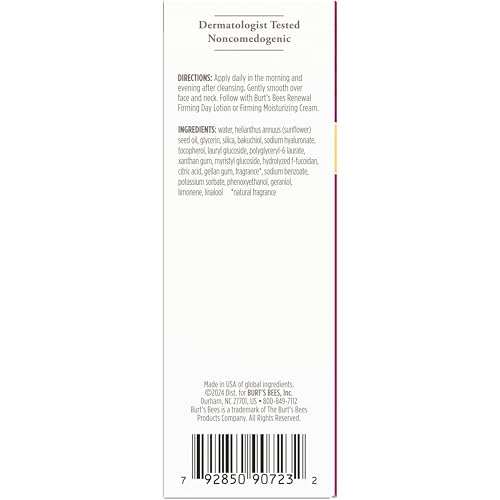 Burt's Bees Renewal Intensive Firming Serum With Natural Retinol Alternative and Hyaluronic Acid, Powerful Natural Anti-Aging Ingredients, 98.6 Percent Natural Origin Skin Care, 1 fl. oz. Bottle