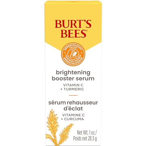 Burt's Bees Stocking Stuffers, Vitamin C Turmeric Face Serum, Brightens Skin & Visibly Reduces Dark Spots, Fine Lines & Wrinkles, Naturally Hydrating, Lightweight - Brightening Booster (1 oz)