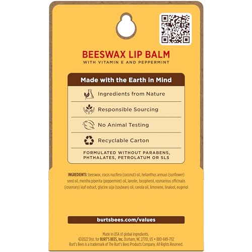 Burt's Bees Lip Balm Stocking Stuffers, Moisturizing Lip Care Christmas Gifts, Original Beeswax with Vitamin E & Peppermint Oil, Natural Origin Conditioning Lip Treatment (2-Pack)