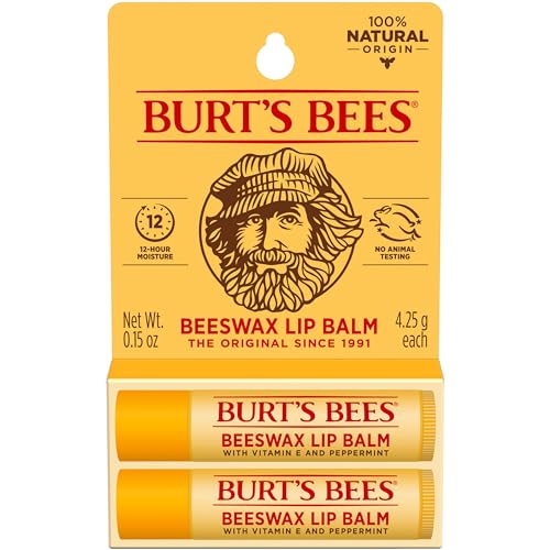 Burt's Bees Lip Balm Stocking Stuffers, Moisturizing Lip Care Christmas Gifts, Original Beeswax with Vitamin E & Peppermint Oil, Natural Origin Conditioning Lip Treatment (2-Pack)