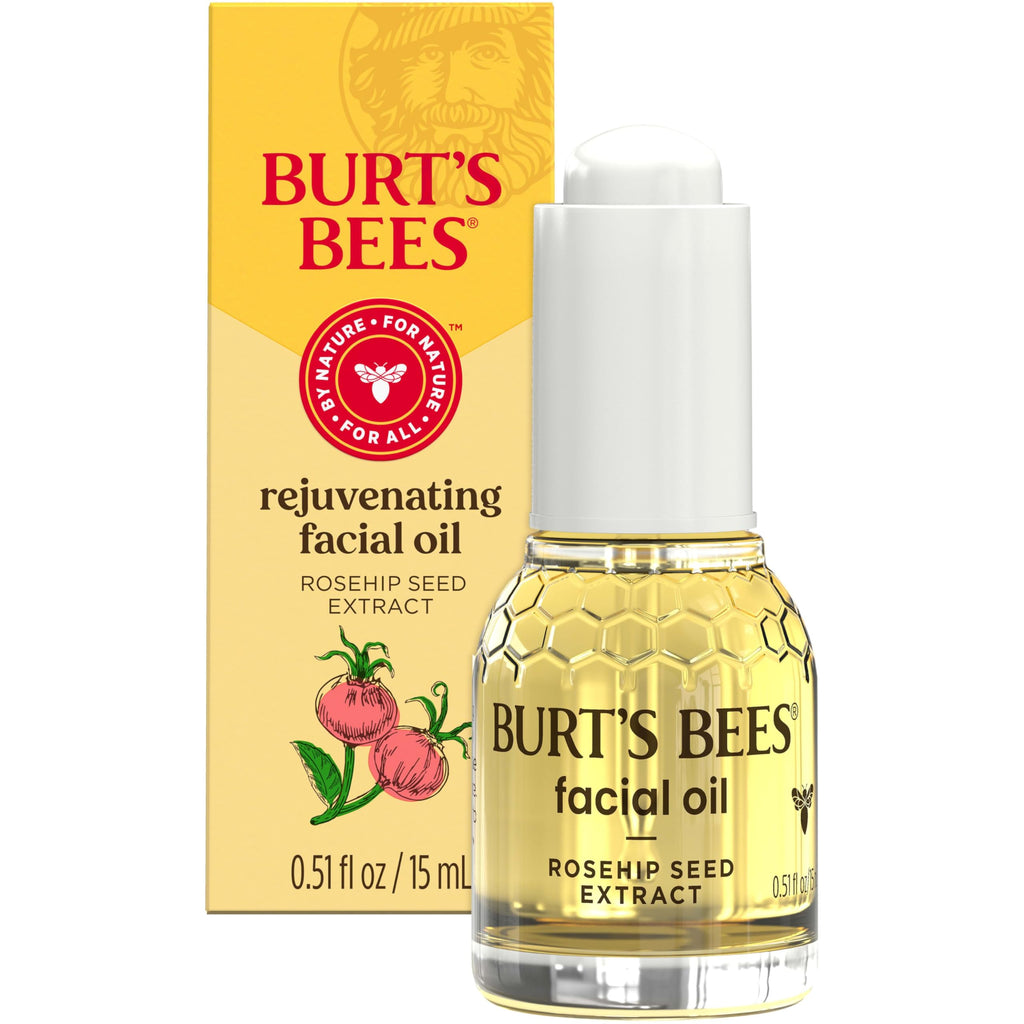 Burt's Bees Stocking Stuffers, Gua Sha Face Oil With Rosehip Seed Extract, Reduces Appearance of Fine Lines and Wrinkles, Use with Ice Roller & Facial Tools, Natural Origin Skin Care, 0.51 fl. oz.