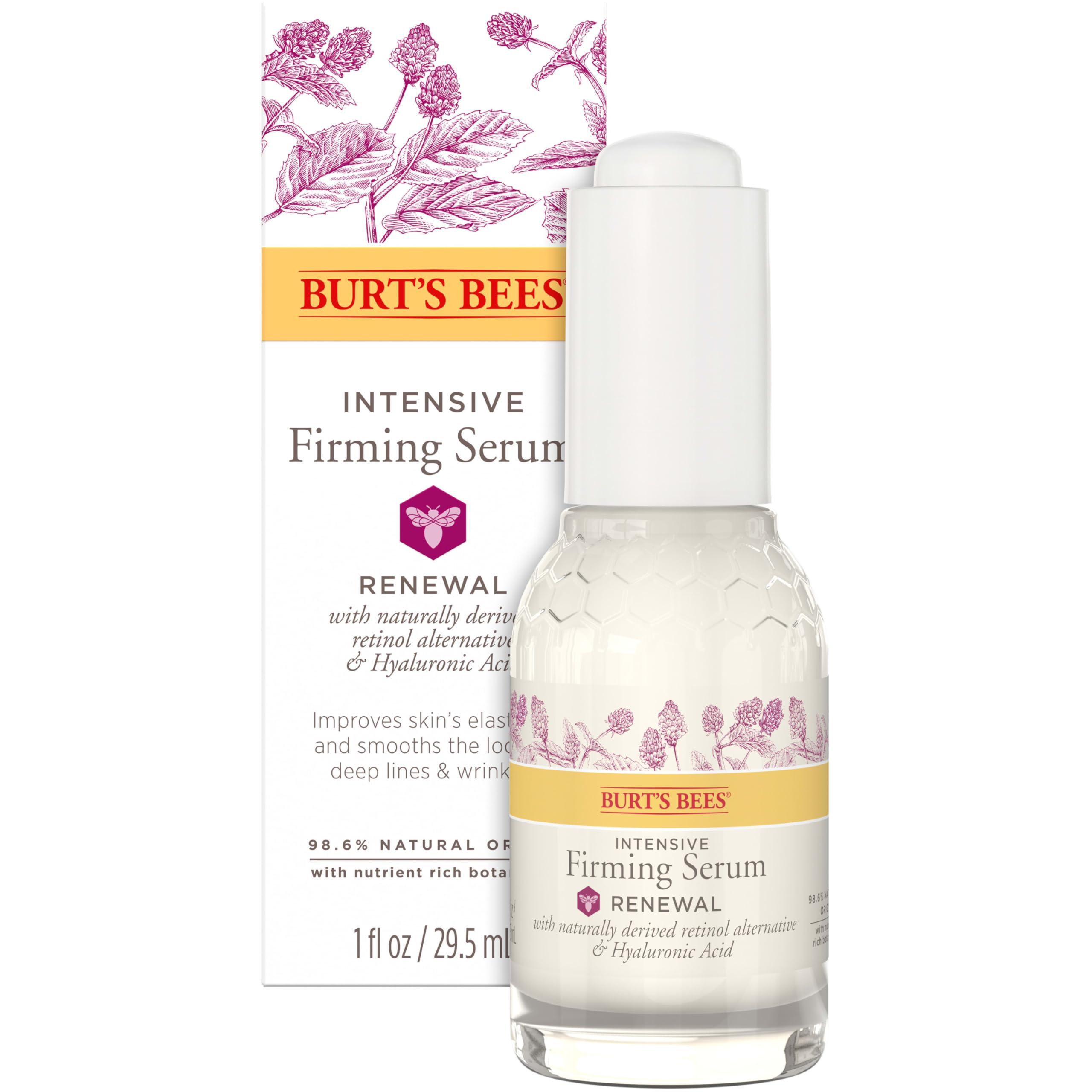 Burt's Bees Renewal Intensive Firming Serum With Natural Retinol Alternative and Hyaluronic Acid, Powerful Natural Anti-Aging Ingredients, 98.6 Percent Natural Origin Skin Care, 1 fl. oz. Bottle