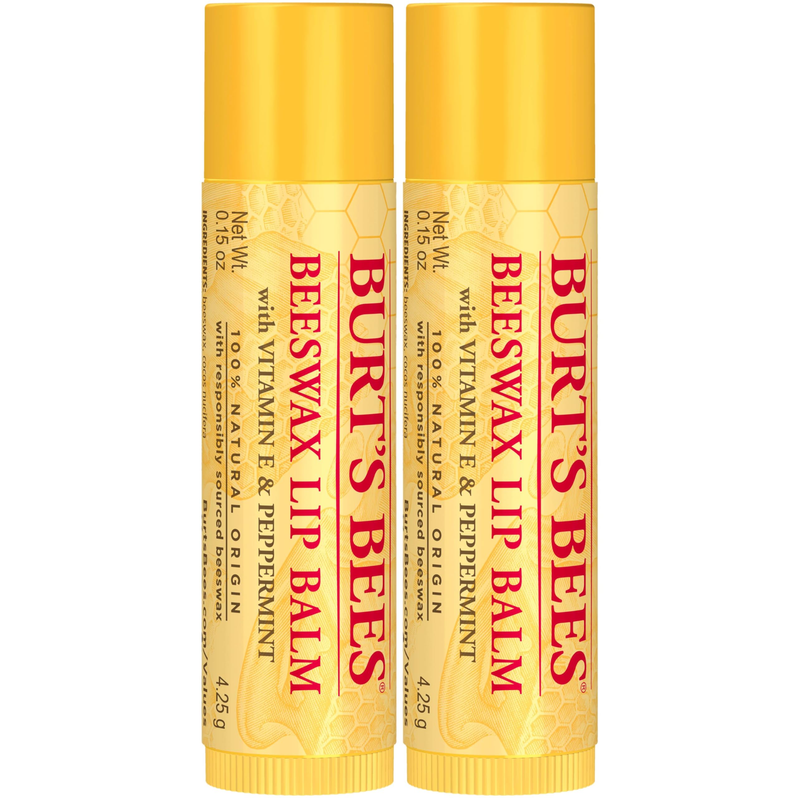 Burt's Bees Lip Balm Stocking Stuffers, Moisturizing Lip Care Christmas Gifts, Original Beeswax with Vitamin E & Peppermint Oil, Natural Origin Conditioning Lip Treatment (2-Pack)