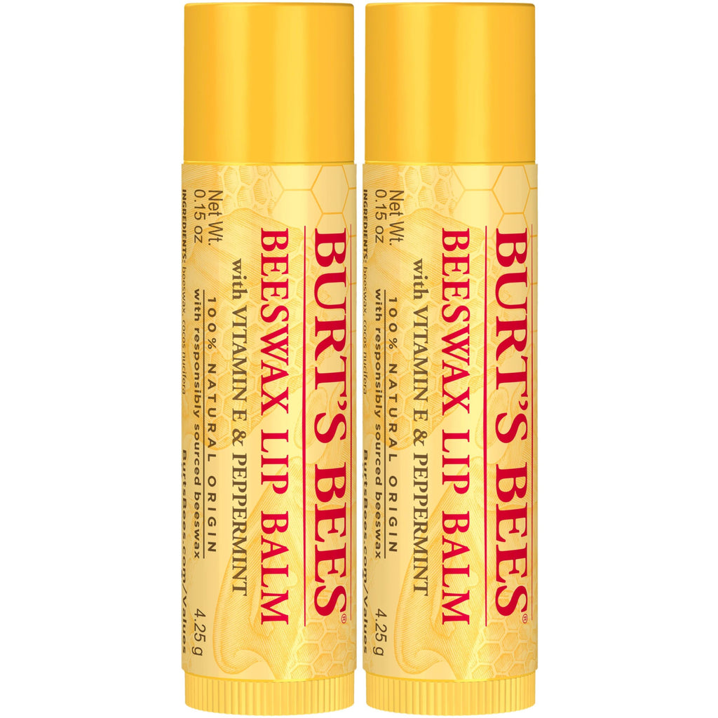 Burt's Bees Lip Balm Stocking Stuffers, Moisturizing Lip Care Christmas Gifts, Original Beeswax with Vitamin E & Peppermint Oil, Natural Origin Conditioning Lip Treatment (2-Pack)