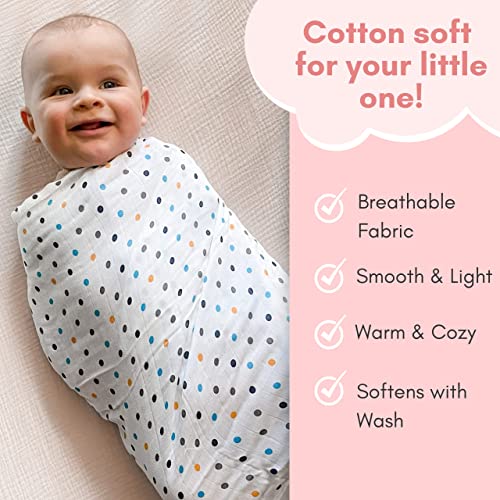 haus & kinder Muslin Swaddle Blanket for Newborns, Pack of 5 Super Soft & Skin-Safe Cotton Baby Swaddle Blankets, for Boys & Girls (Blue Edition)