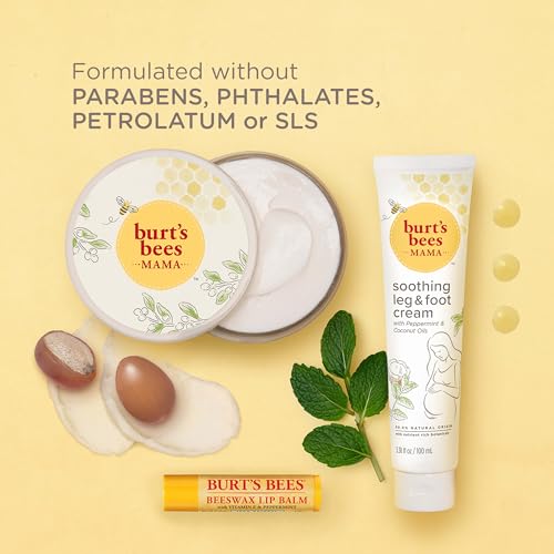 Burt's Bees Pregnancy Essentials Christmas Gifts Set, 3 Baby Shower Products & Must Have Baby Registry Items, Nourishing Skincare for Mom to be - Mama Belly Butter, Original Lip Balm, Leg & Foot Cream