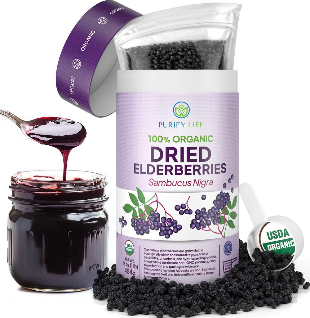 Organic Dried Elderberries, Purify Life, One Pound