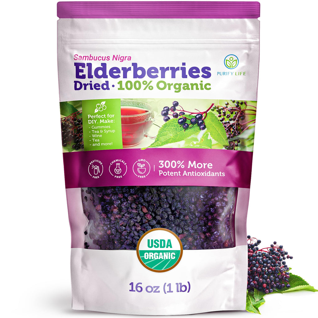 Organic Dried Elderberries (Raw Sambucus), Purify Life , One Pound