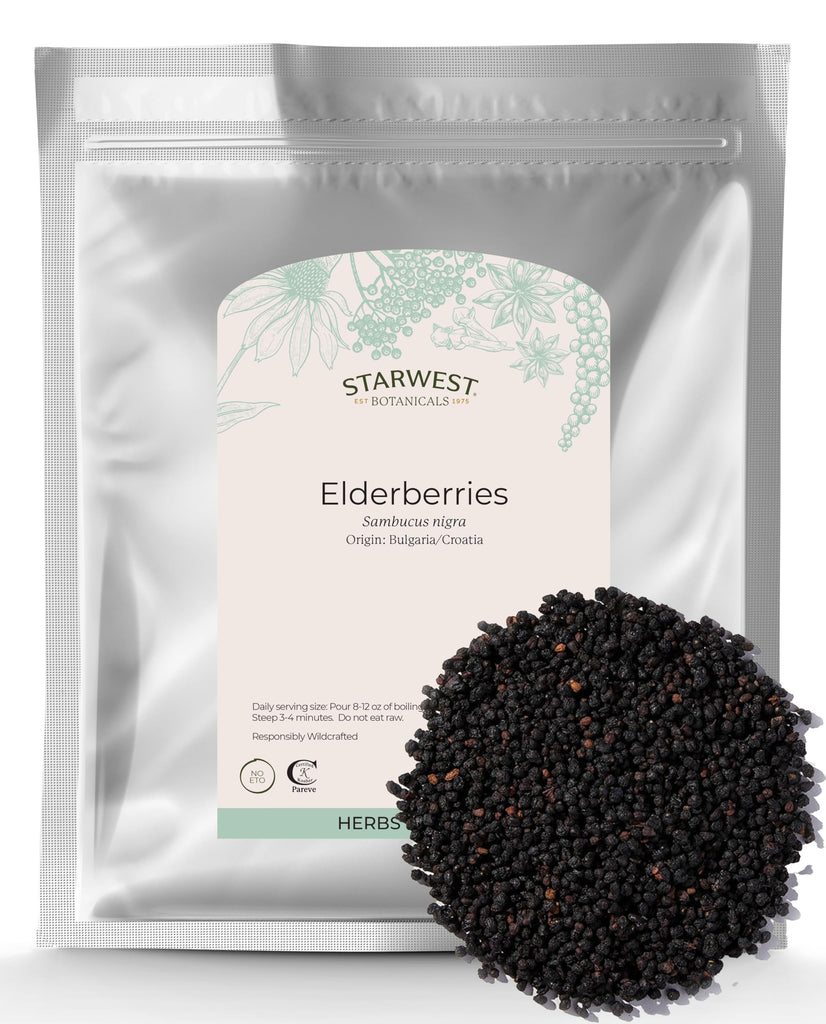 Elderberries Whole Wildcrafted, Starwest Botanicals, One Pound