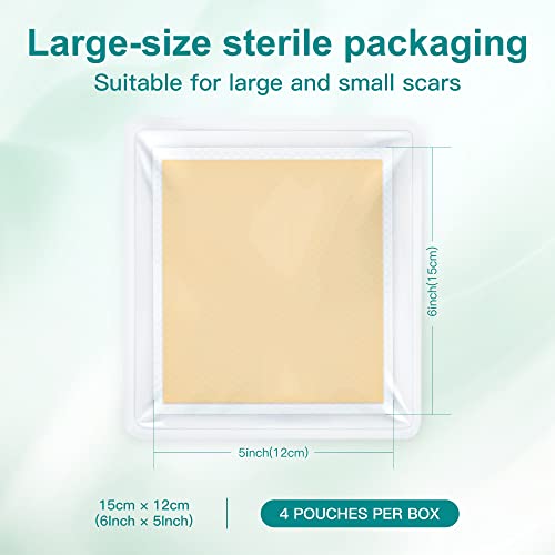 Medical Grade Big Silicone Scar Sheets 6" x 5", 4 Patches, Silicone Gel Sheets for Scars Treatment, Scar Removal Wound Care Product