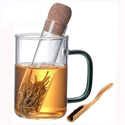 Glass Tea Infuser With Cork Lid and Bamboo Spoon - Clear And Perfect Modern For All Type Of Tea Infusers For Loose Tea & Tea Flower,Tea Filter,All-in-one Tea Brewing Experience