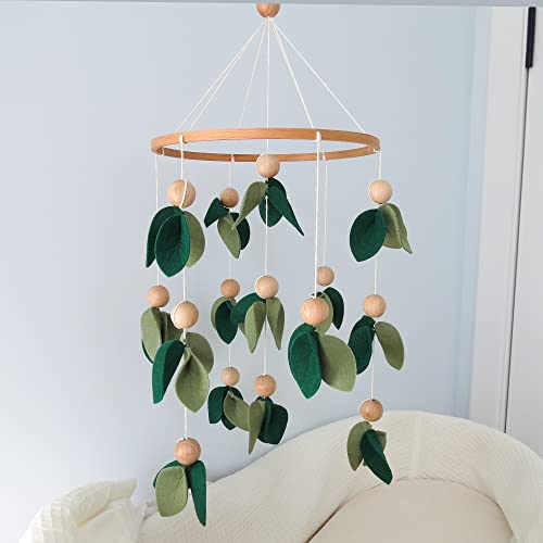 Forest Baby Mobile Green Leaf Mobile for Crib Mobile with Wooden Bead