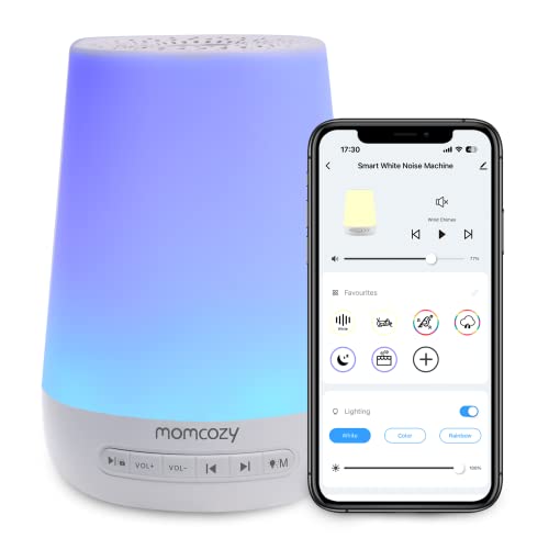 Baby Sound Machine, Momcozy White Noise Machine for Baby Sleeping with Night Light, Toddler Sleep Trainer with 34 Soothing Sounds, Timer, App Remote Control, Personal Sleep Routine (Blue)