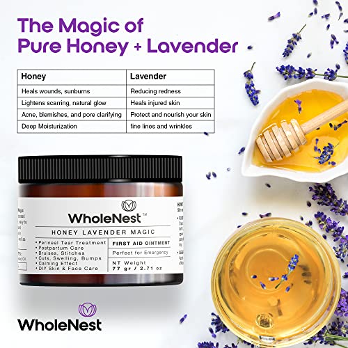 WholeNest Postpartum Essentials - Honey Lavender Magic Perineal Liquid Balm for Postpartum Care, C-Section Recovery, All-Natural Honey & Lavender, Soft Smooth Soothing Texture for Cuts, Scrapes, Burns