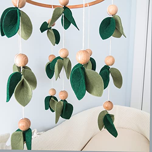 Forest Baby Mobile Green Leaf Mobile for Crib Mobile with Wooden Bead