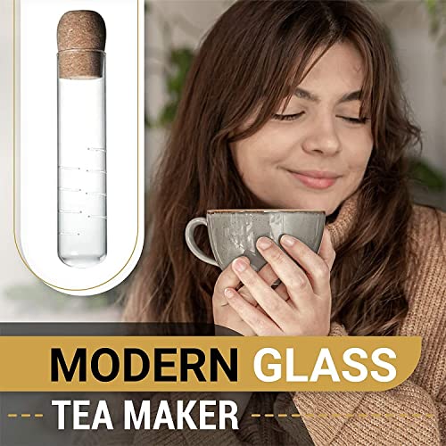 Glass Tea Infuser With Cork Lid and Bamboo Spoon - Clear And Perfect Modern For All Type Of Tea Infusers For Loose Tea & Tea Flower,Tea Filter,All-in-one Tea Brewing Experience